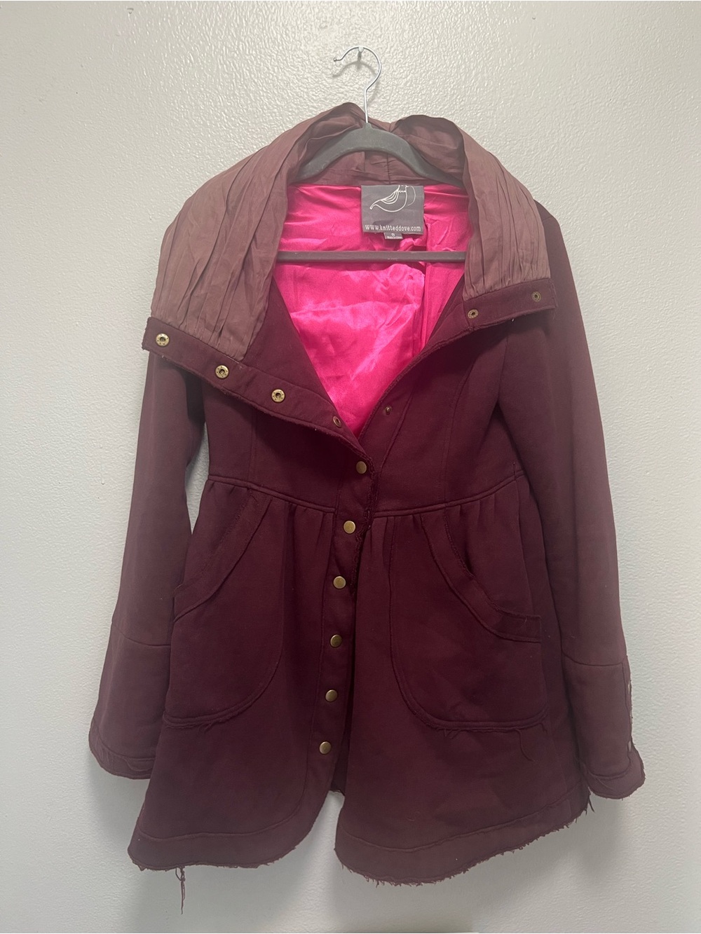 Women's Maroon Parka Coat with Pink Lining